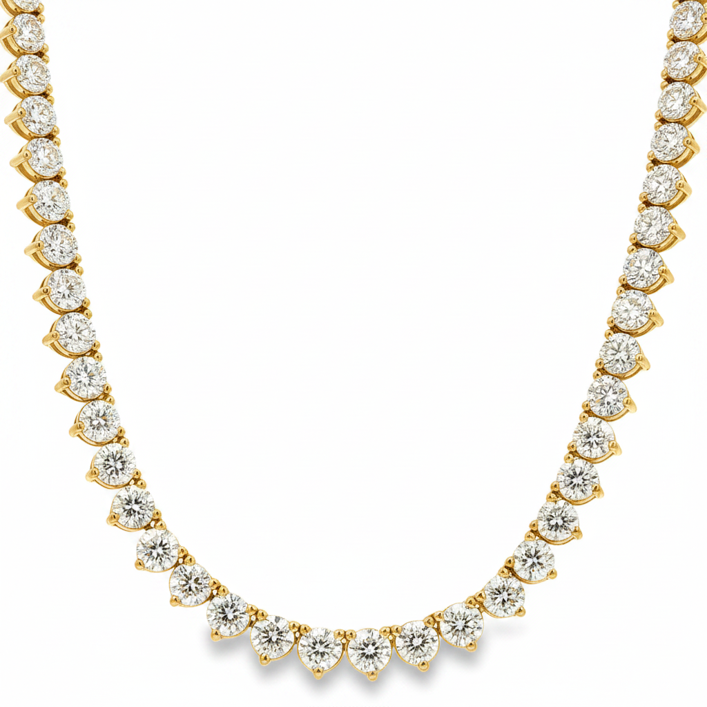 14k Gold 19 Carat Three-Prong Tennis Necklace ~ Lab Grown