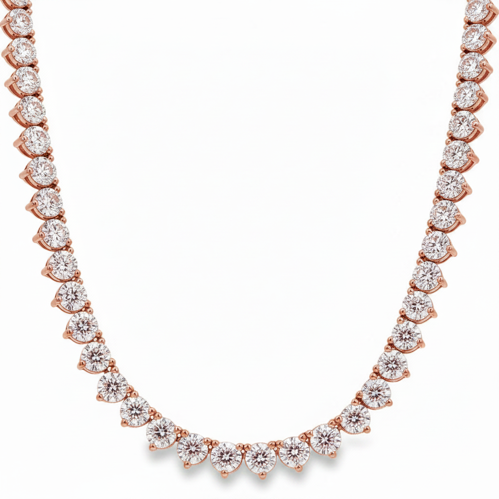 14k Gold 19 Carat Three-Prong Tennis Necklace ~ Lab Grown