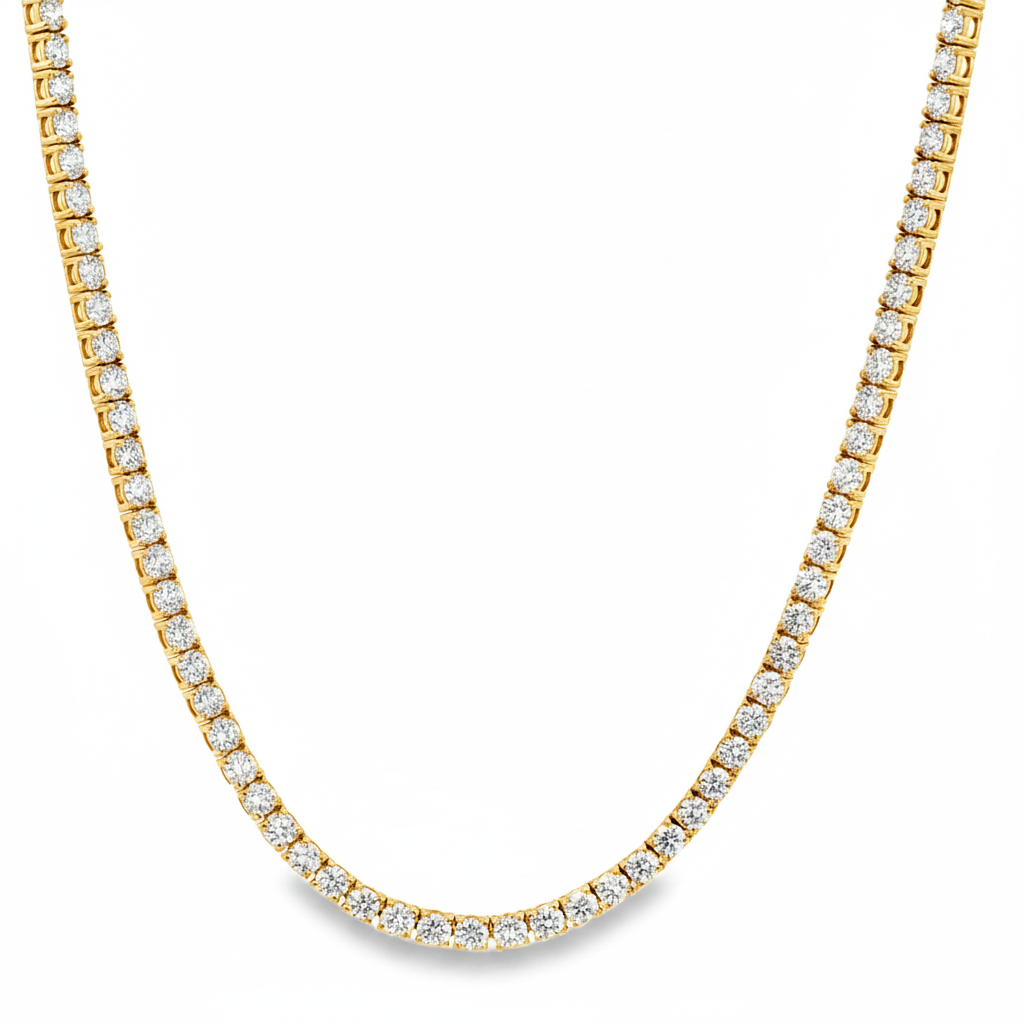 14k Gold 7 Carat Four-Prong Tennis Necklace ~ Lab Grown