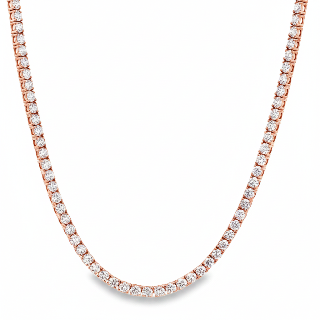 14k Gold 7 Carat Four-Prong Tennis Necklace ~ Lab Grown