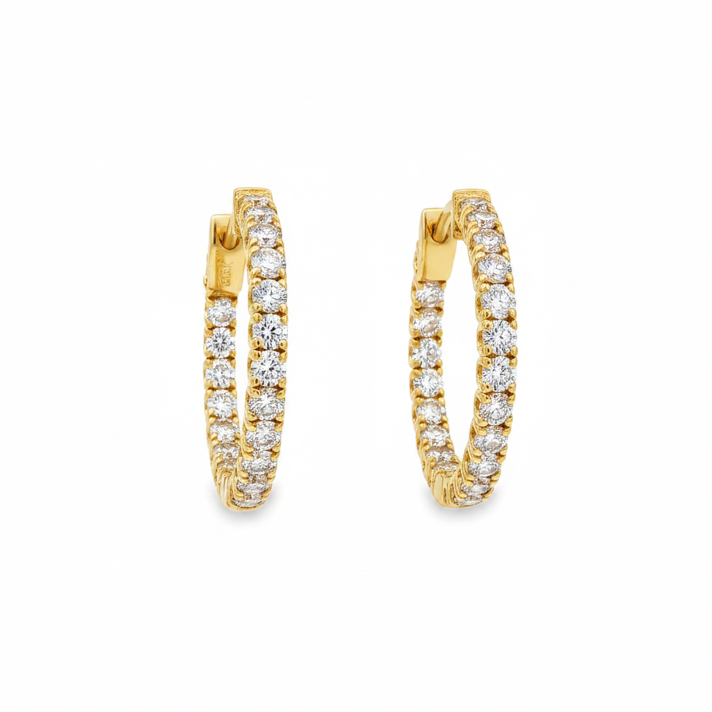 14K Gold 2.50 Carats Diamond Hoop Earrings ~ Lab Grown