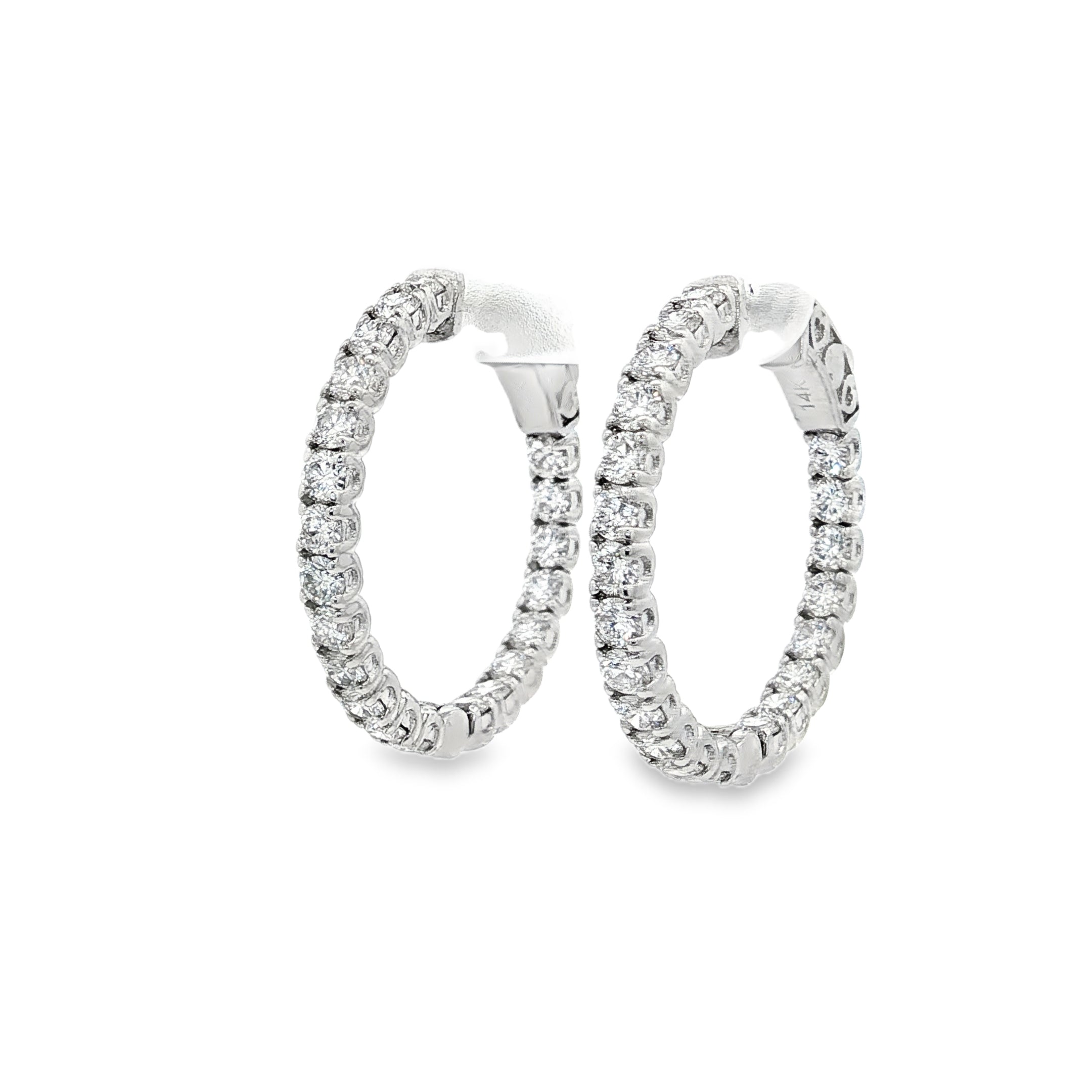14K Gold 2.50 Carats Diamond Hoop Earrings ~ Lab Grown