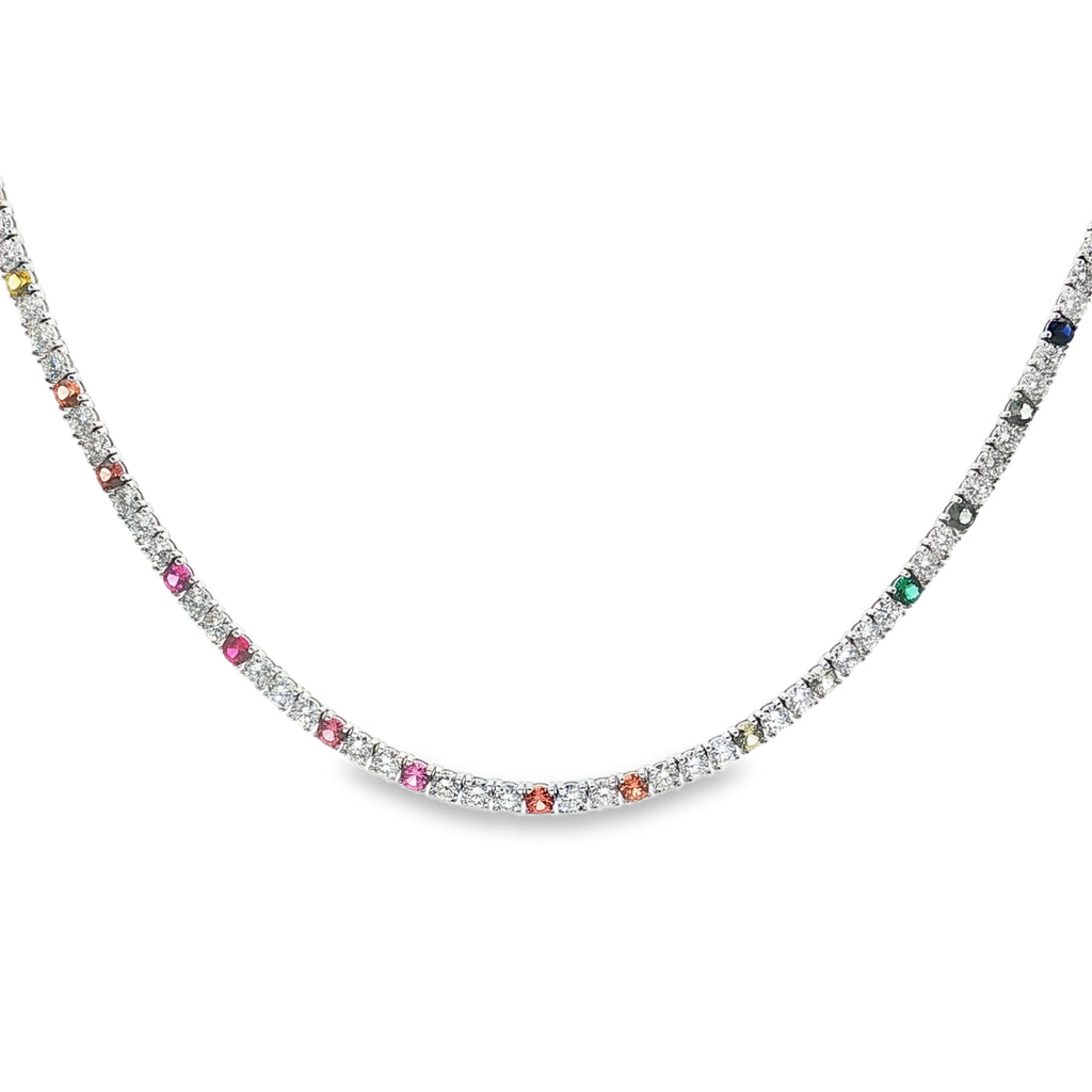 Necklace with multicolored gemstones on a white background