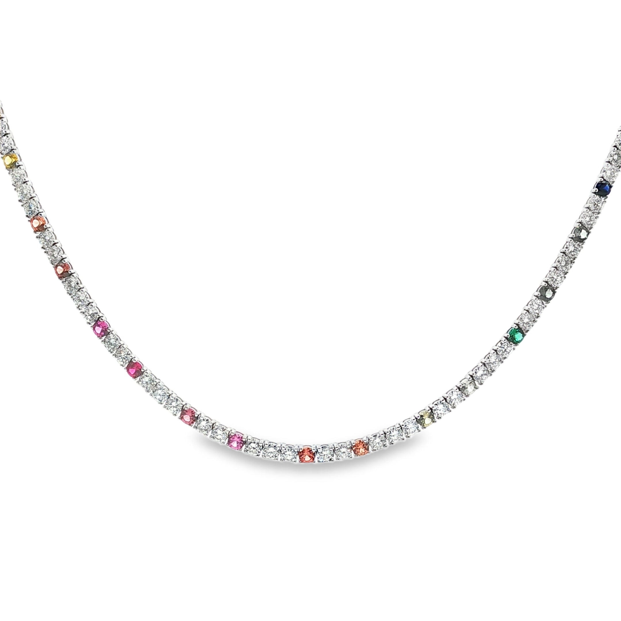 Necklace with multicolored gemstones on a white background