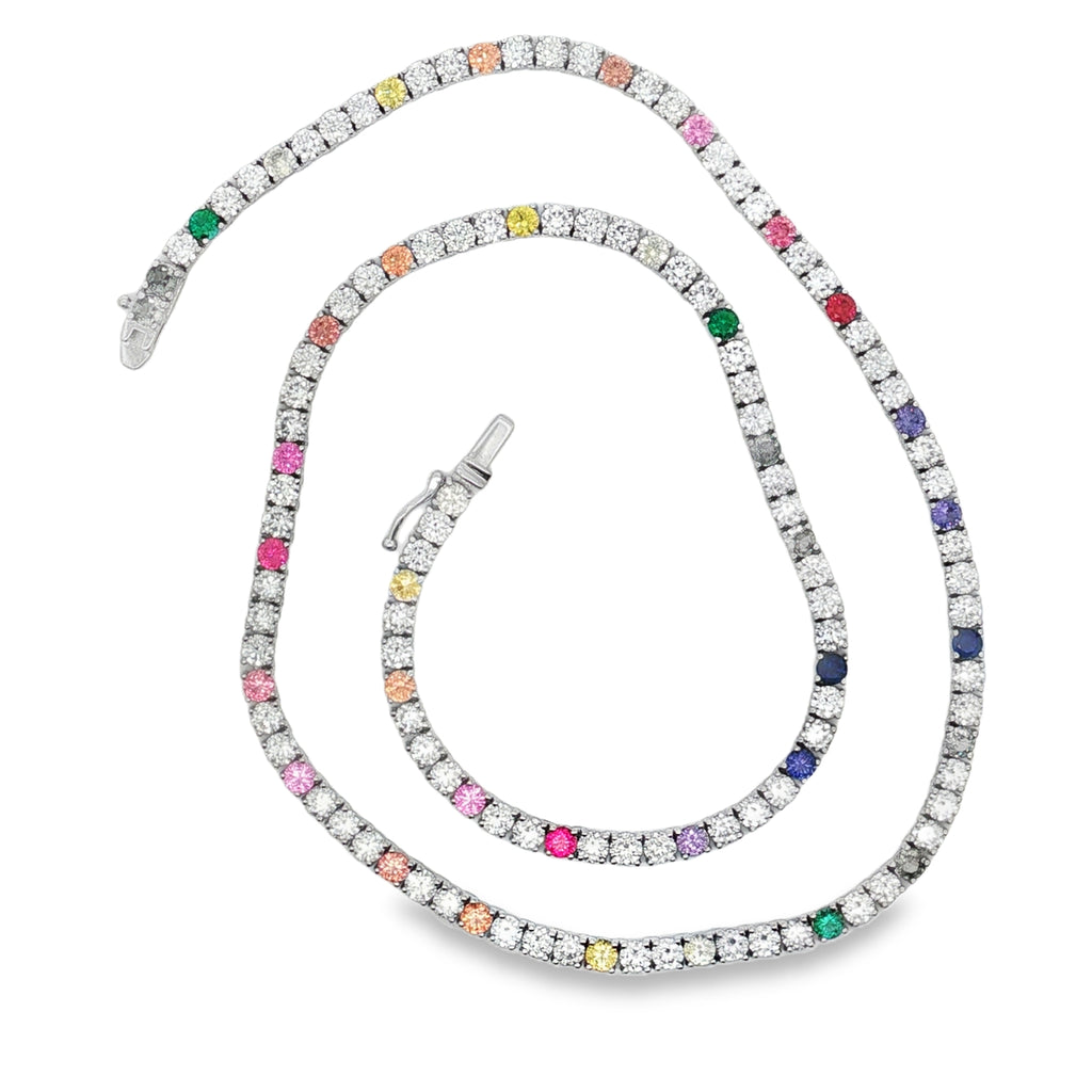 Necklace with multicolored gemstones on a white background