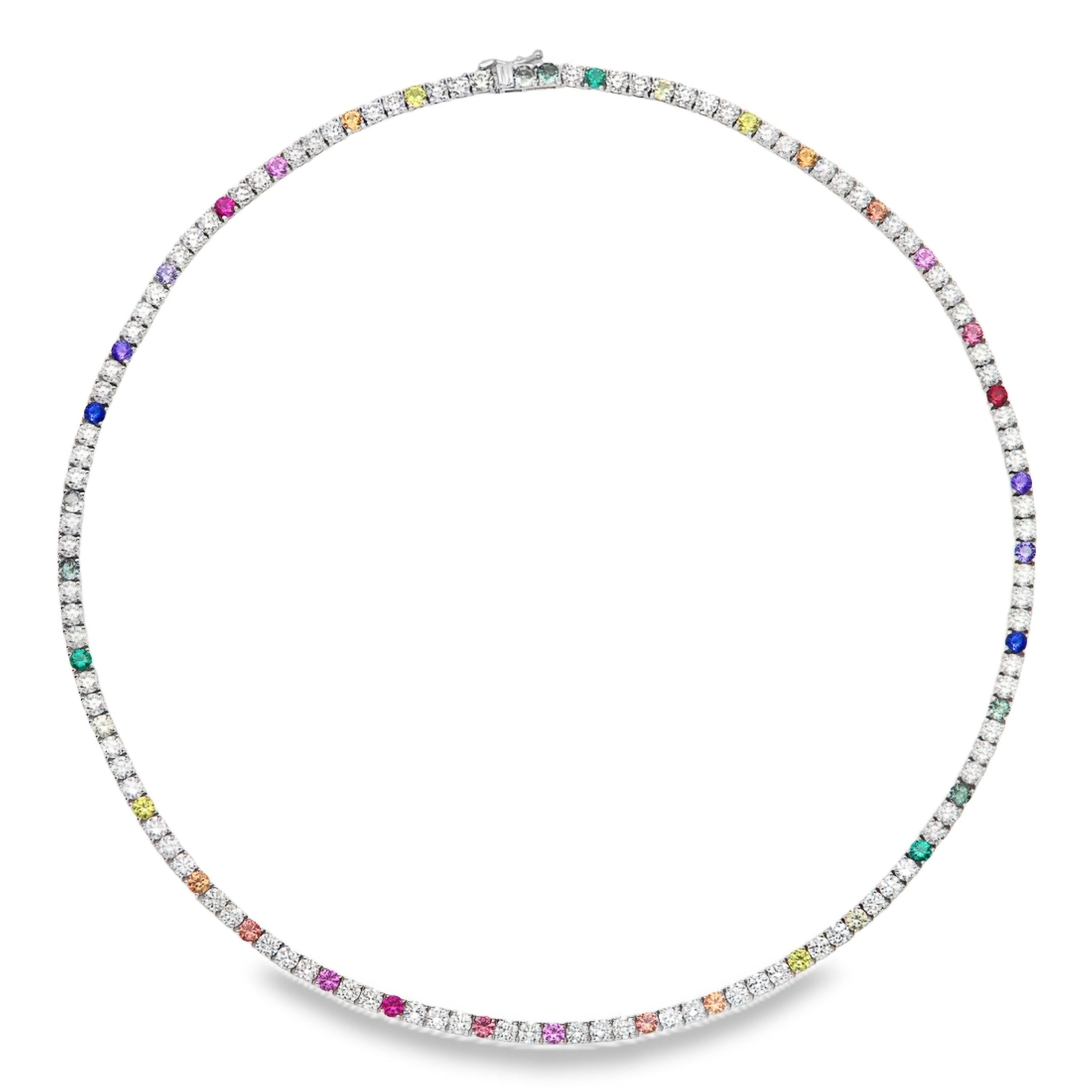 Necklace with multicolored gemstones on a white background