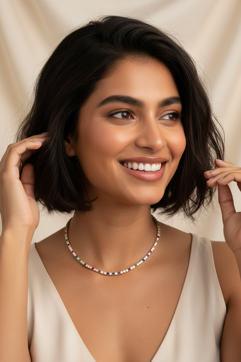 The Spectrum of Life: 14K Diamond & Sapphire Tennis Necklace ~ Lab Grown
