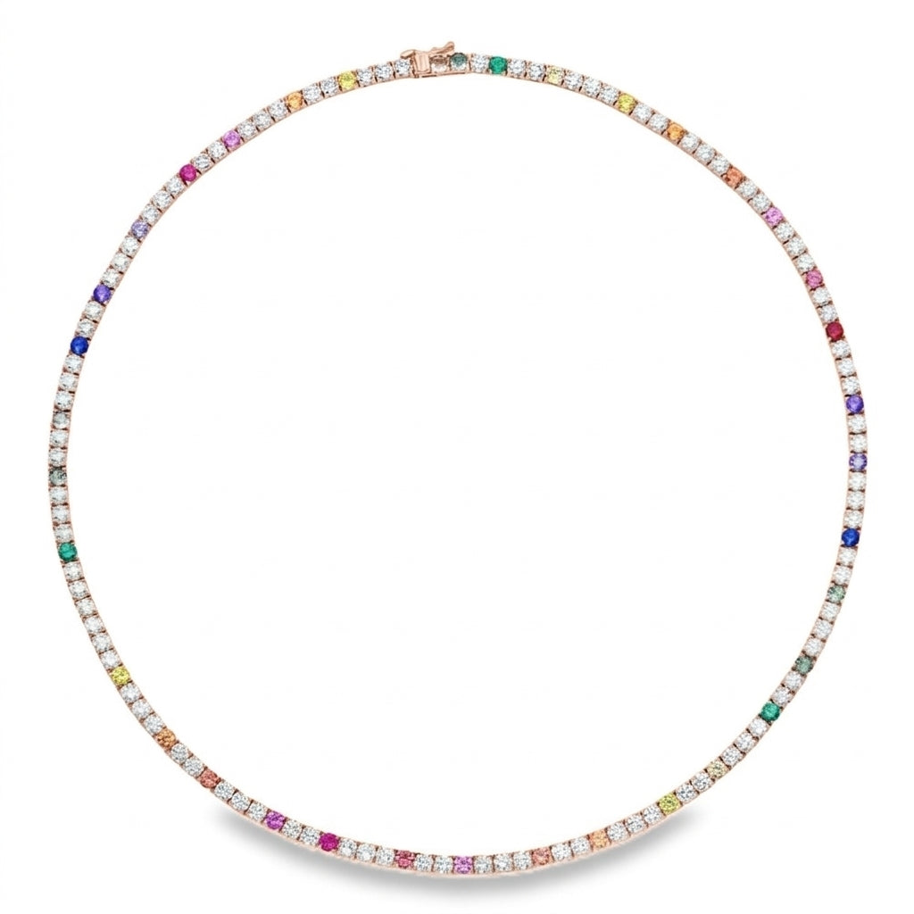 Necklace with multicolored gemstones on a white background