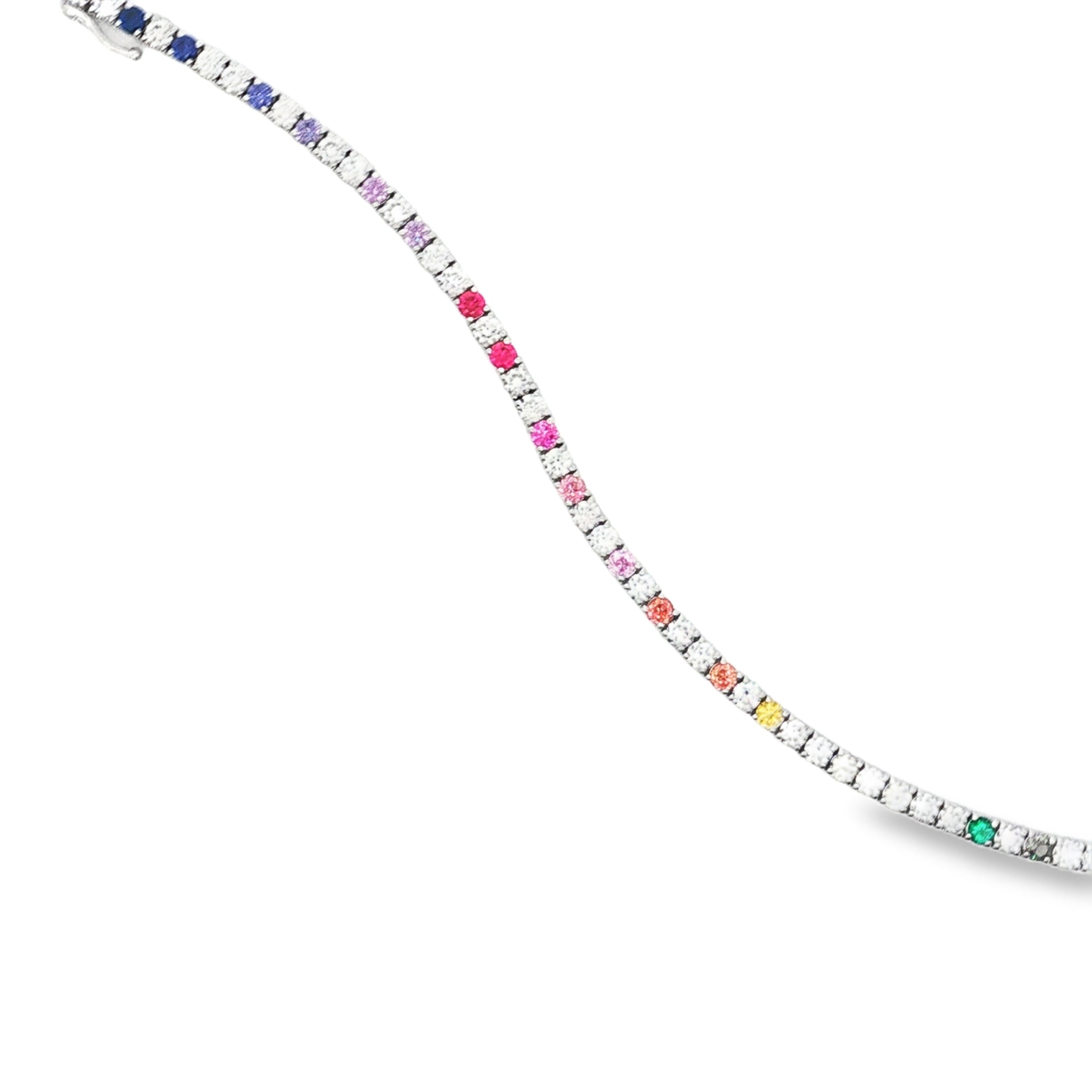The Spectrum of Life: 14K Diamond & Sapphire Tennis Bracelet~ Lab Grown