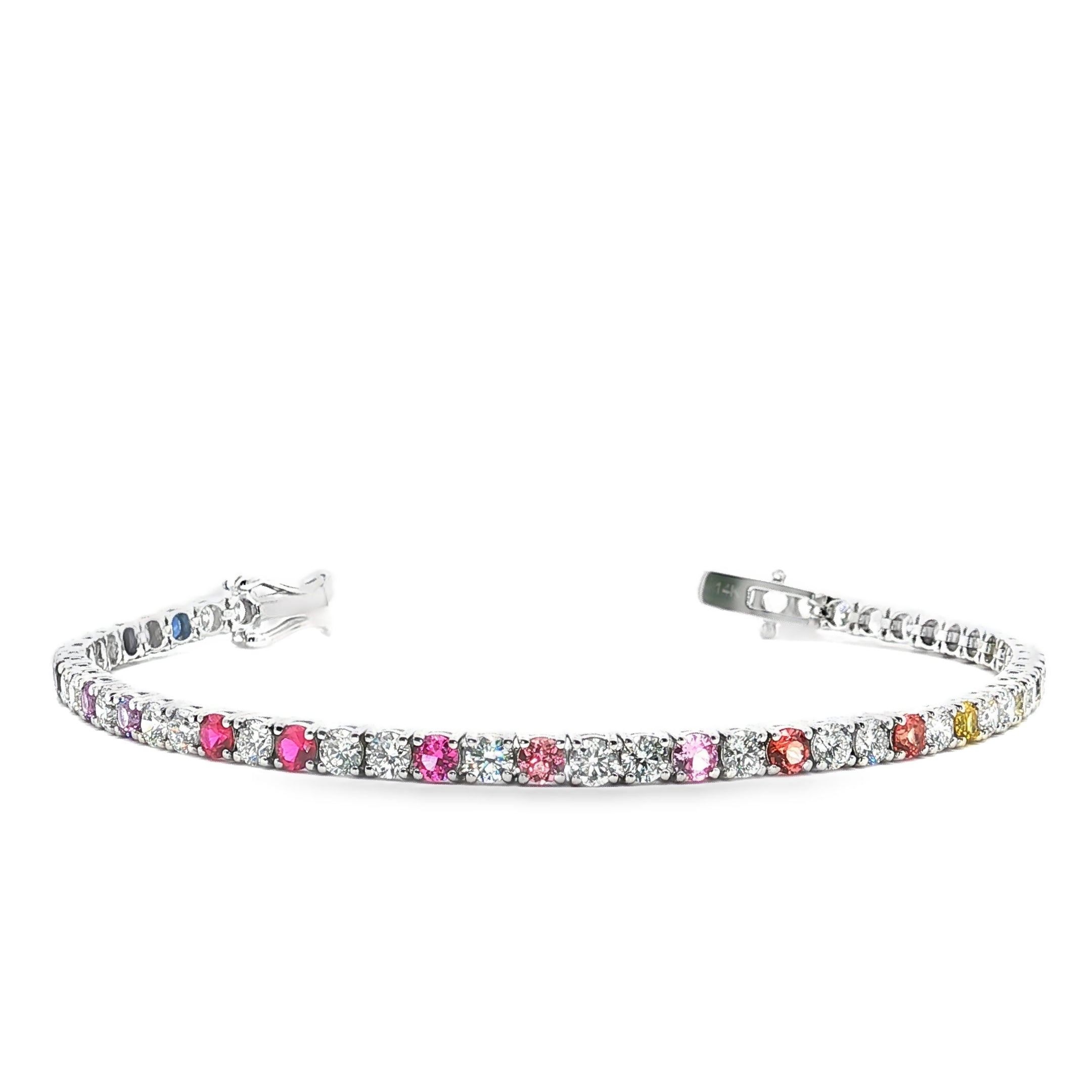 The Spectrum of Life: 14K Diamond & Sapphire Tennis Bracelet~ Lab Grown