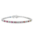 The Spectrum of Life: 14K Diamond & Sapphire Tennis Bracelet~ Lab Grown