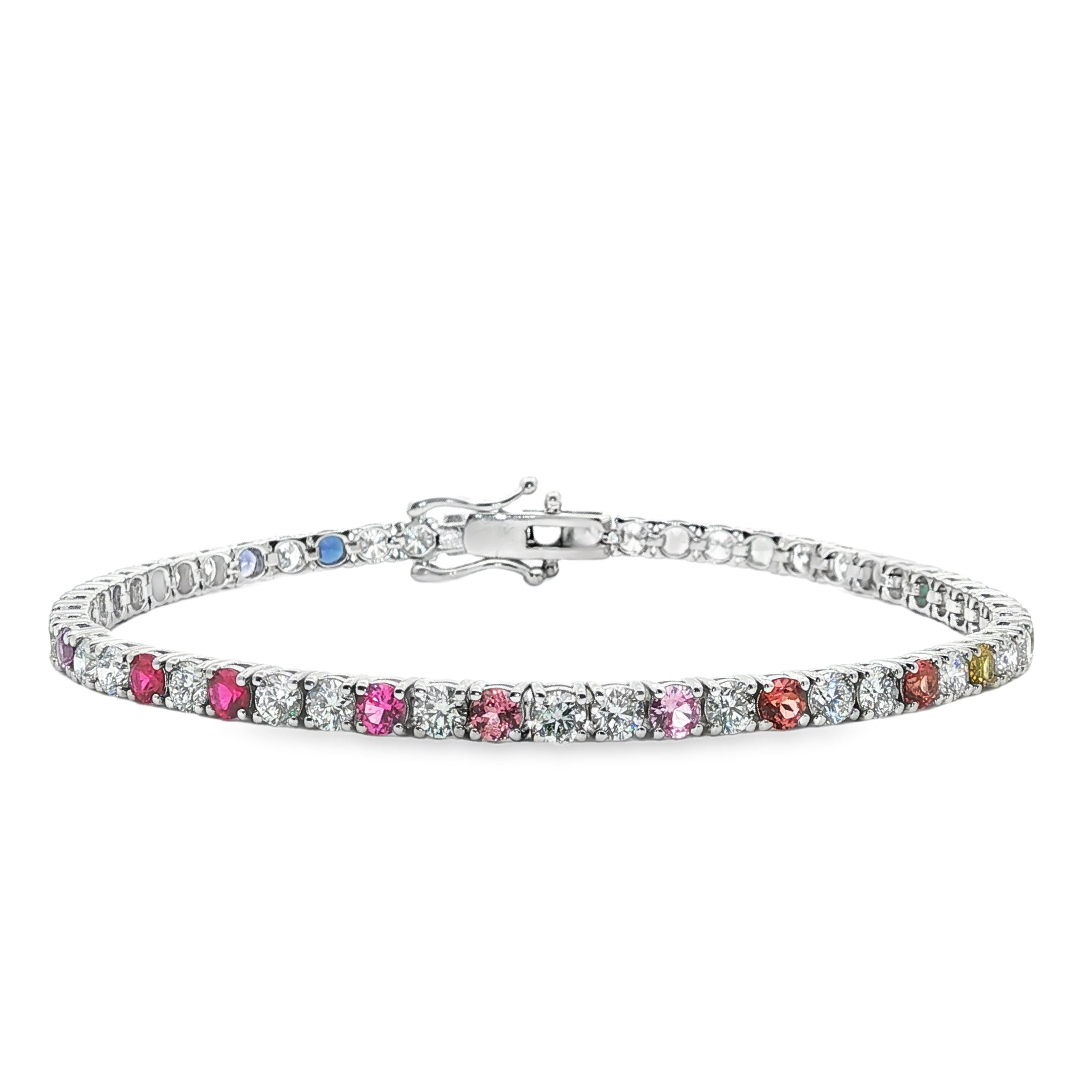 The Spectrum of Life: 14K Diamond & Sapphire Tennis Bracelet~ Lab Grown
