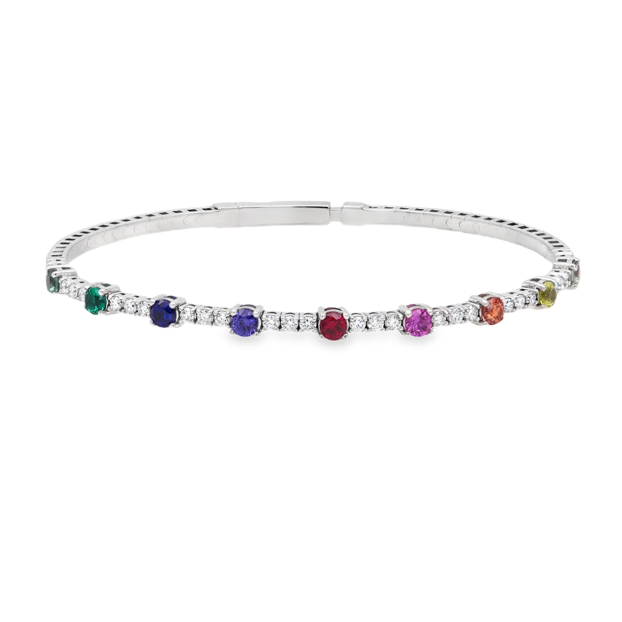 The Spectrum of Life: 14K Diamond & Sapphire Flexible Bangle Lab Grown