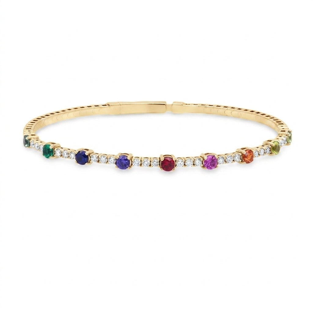 The Spectrum of Life: 14K Diamond & Sapphire Flexible Bangle Lab Grown