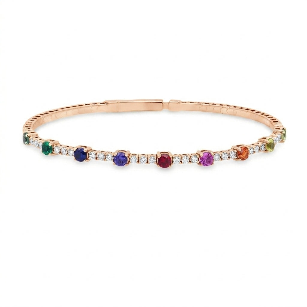 The Spectrum of Life: 14K Diamond & Sapphire Flexible Bangle Lab Grown