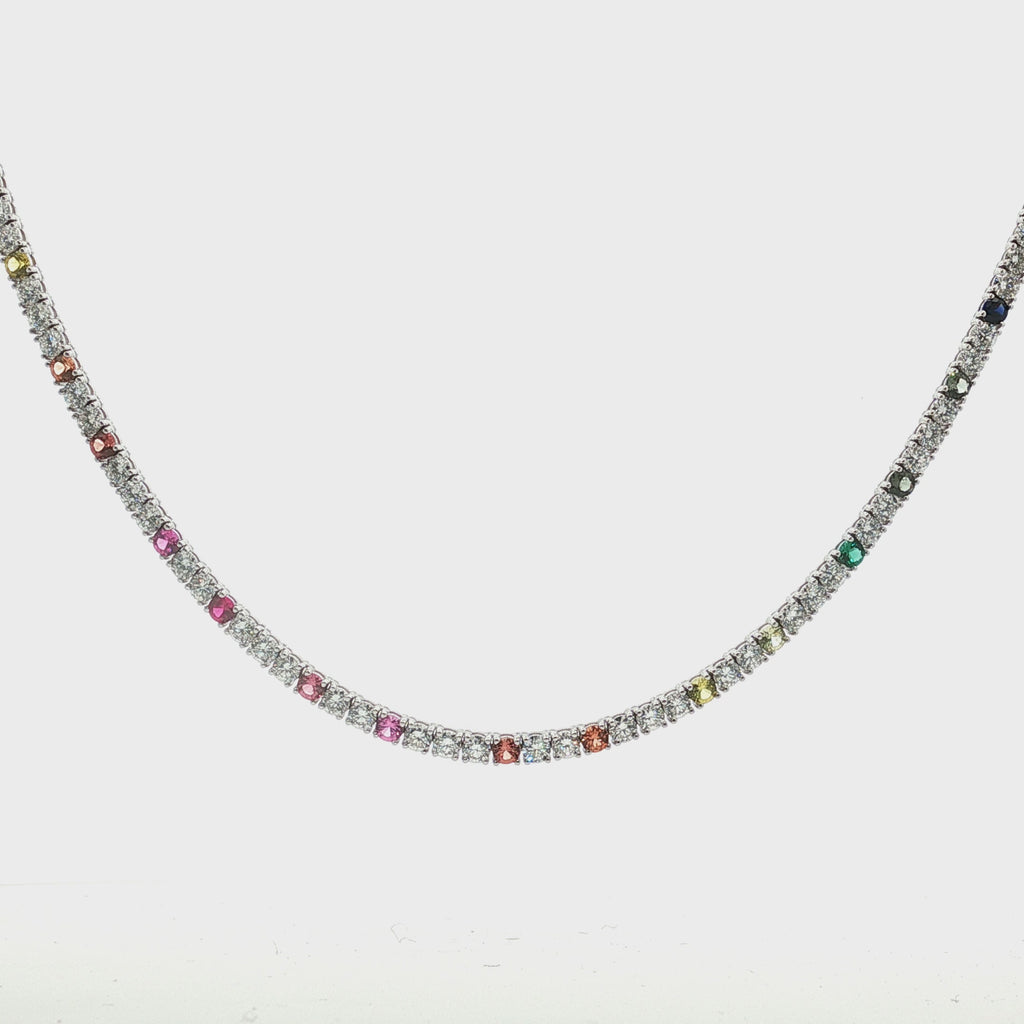 The Spectrum of Life: 14K Diamond & Sapphire Tennis Necklace ~ Lab Grown