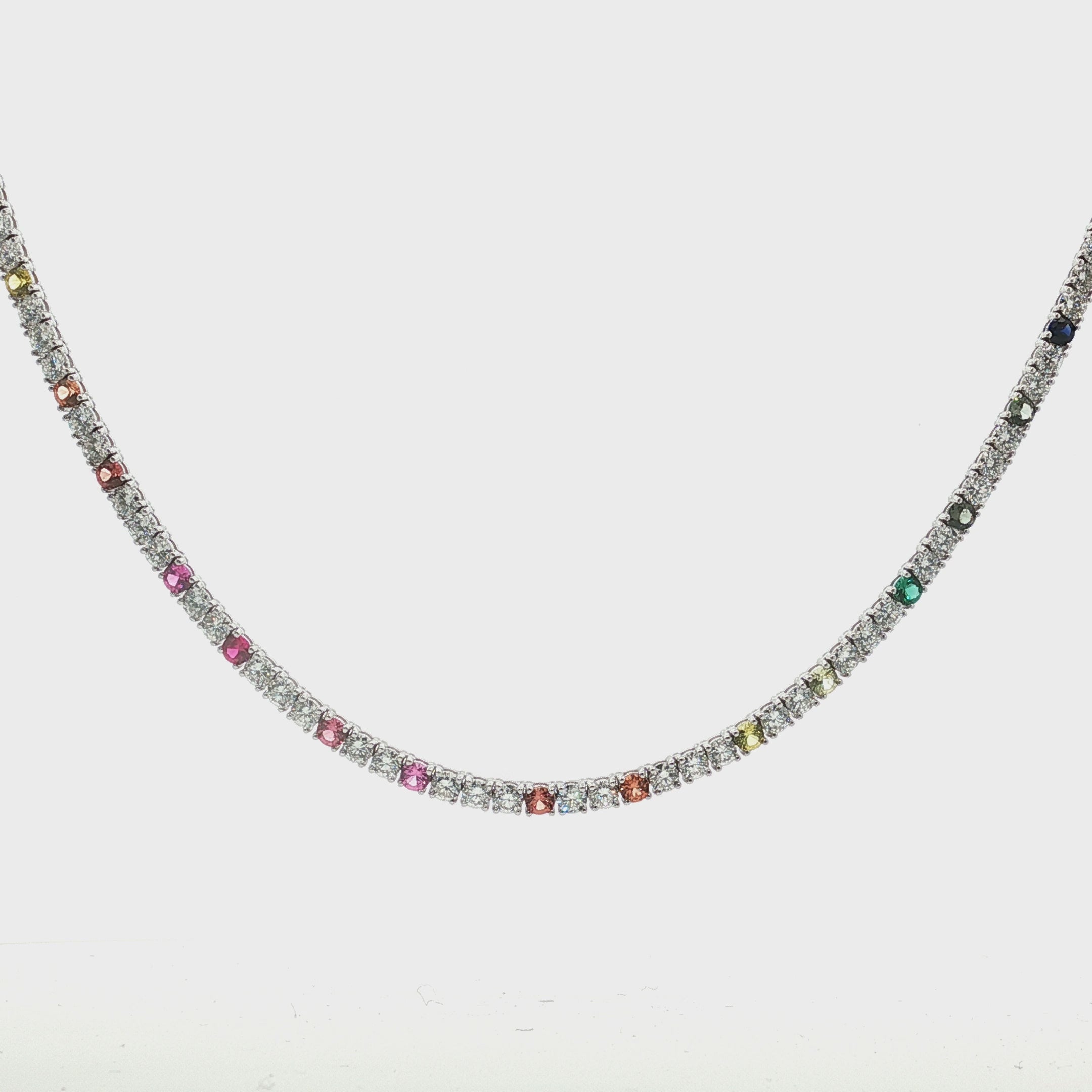 The Spectrum of Life: 14K Diamond & Sapphire Tennis Necklace ~ Lab Grown