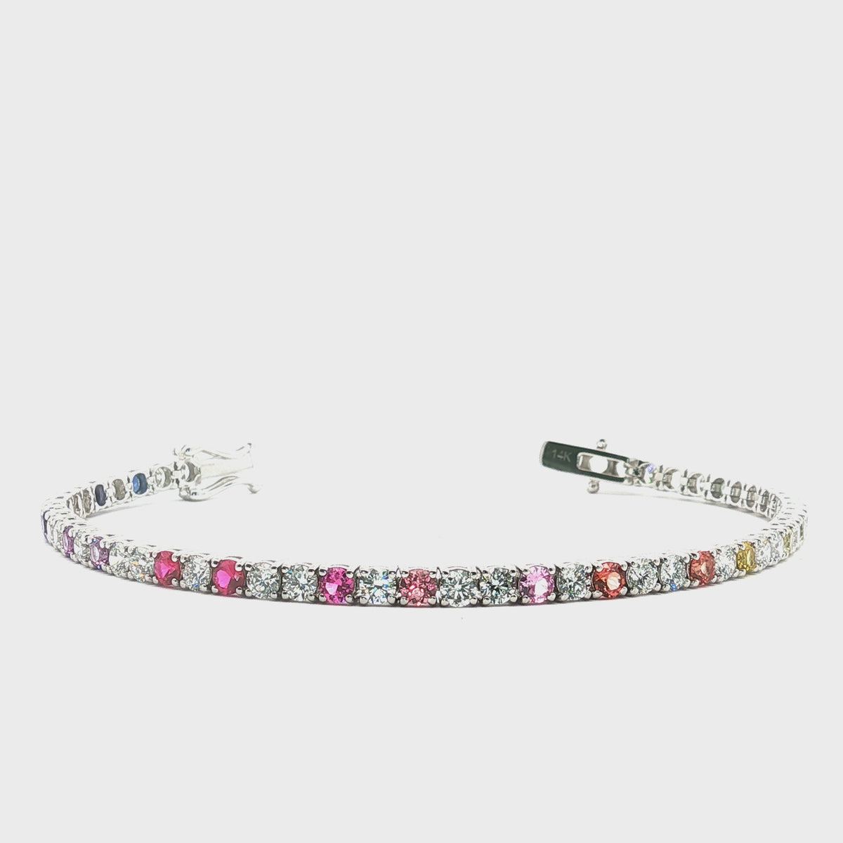 The Spectrum of Life: 14K Diamond & Sapphire Tennis Bracelet~ Lab Grown
