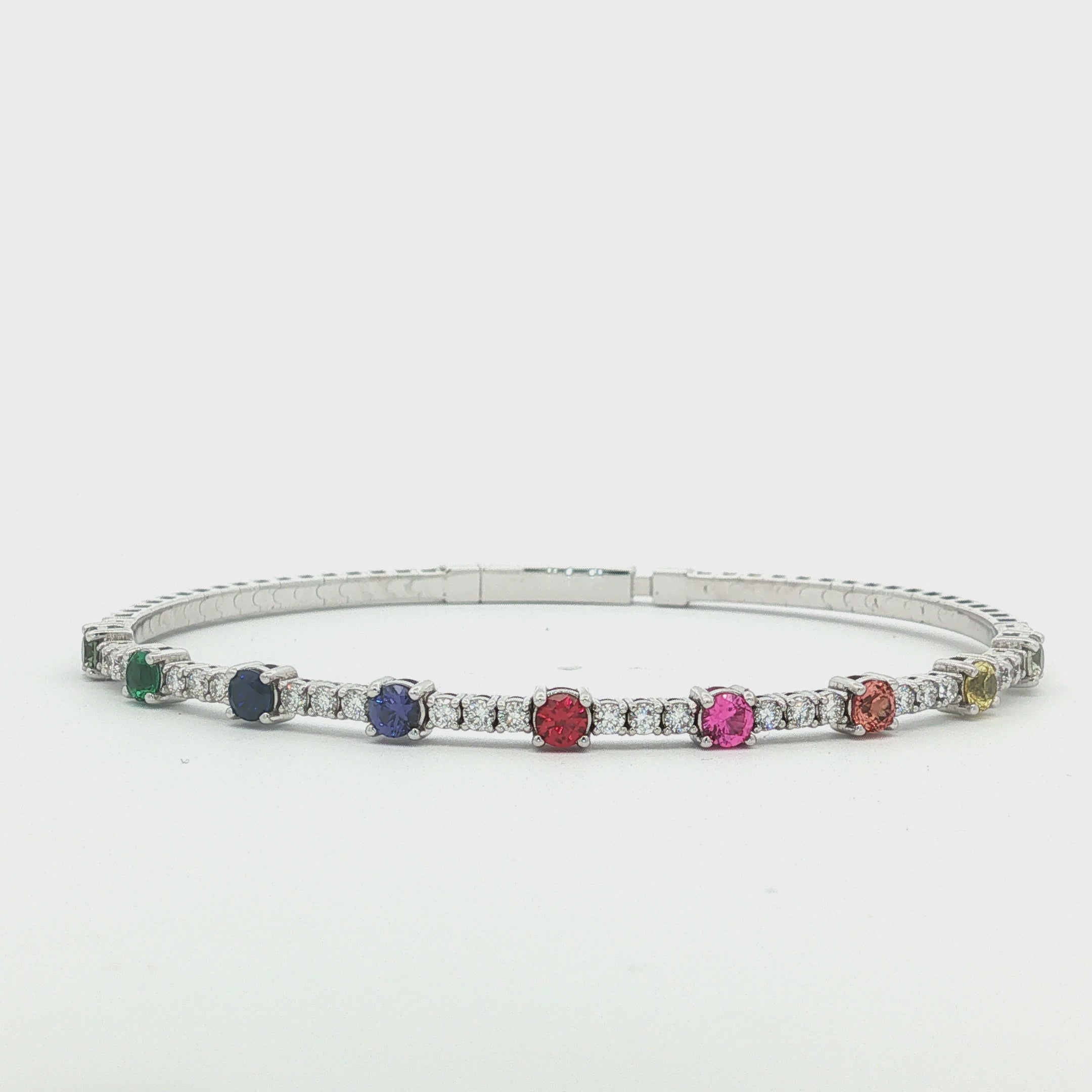 The Spectrum of Life: 14K Diamond & Sapphire Flexible Bangle Lab Grown